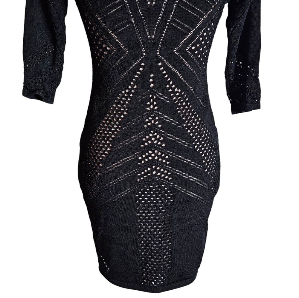 Calvin Klein Black Illusion Lace Bodycon Dress Size Petite Medium Geometric - Picture 10 of 16